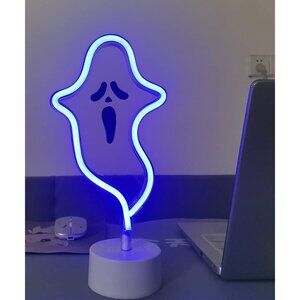 Halloween Ghost Neon Sign with Base LED Light for Party Home Bar Decor Purple